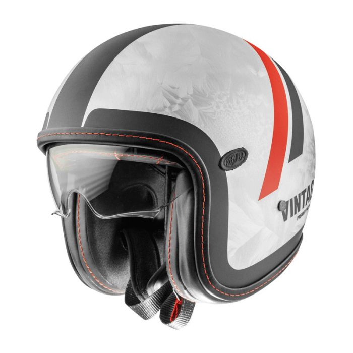 Premier Jet Helmet VINTAGE EVO PLATINUM DR DO92BM Silver Black Red Matt